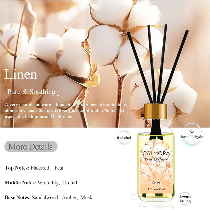 CALMORA Reed Diffuser Set of 3, 50ml Citrus/Linen/Vanilla Scented Oil Diffuser with 15 Sticks | Home Fragrance for Bedroom, Bathroom, Office & Living Room for Women Men