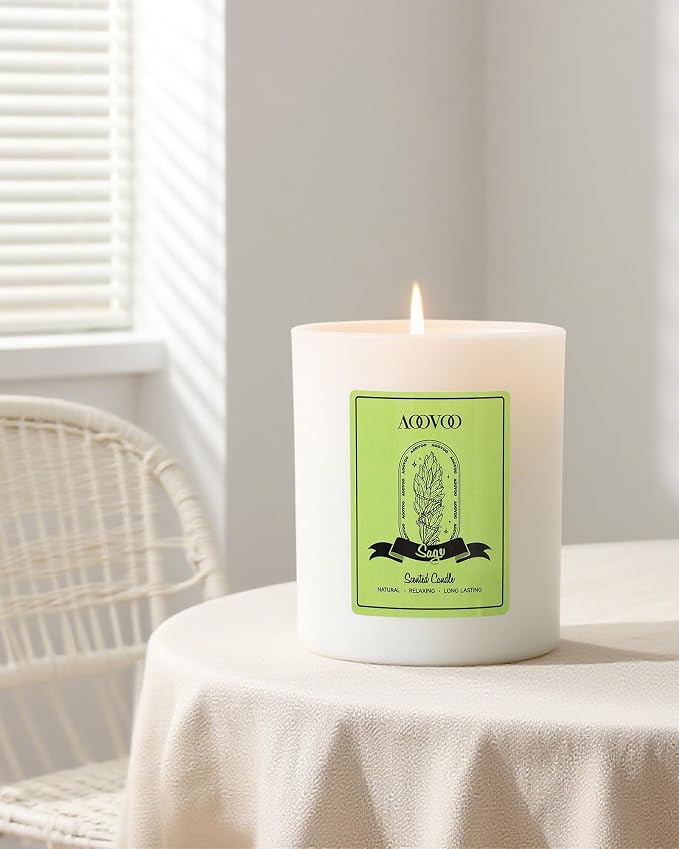 AOOVOO Sage Scented Candles for Women - Aromatherapy Candle with Crystals Inside, 10oz Soy Candles for Home Scented, Birthday Gifts Valentines Day Candle for Women Mom