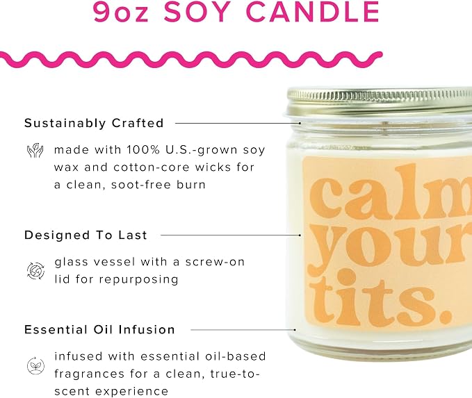 Austy Lou ‘Calm Your Tits’ Soy Candle – 9oz – Orange Mango Chili Scent – Bold & Tropical, Vegan, Paraben-Free, Hand-Poured in USA