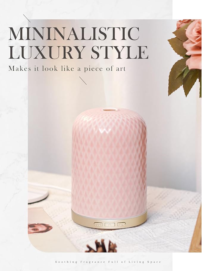 Essential Oil Diffuser - 2.4MHz Ultrasonic Ceramic Diffuser with Pulse/Continuous Mist & Night Light, Waterless Auto-Off, Silent Aromatherapy Diffuser for Home, Office, Yoga, Spa, Gifts & Home Decor.