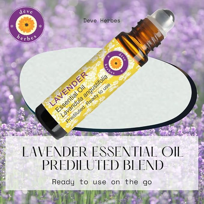 dève herbes Lavender Essential Oil (Lavandula angustifolia) Pre Diluted Ready to Use Roll-on Blend for Aroma and Topical Skin Application for Kids and Adults 10ml (0.33 oz)