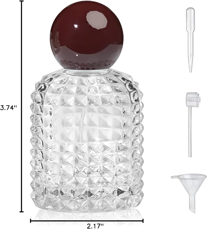 50ml/1.7 Oz Glass Spray Bottle Perfume Atomizer,Vintage Glass Perfume Travel Refillable Spray Bottle Empty with 3 Kinds of Dispenser (Brown)