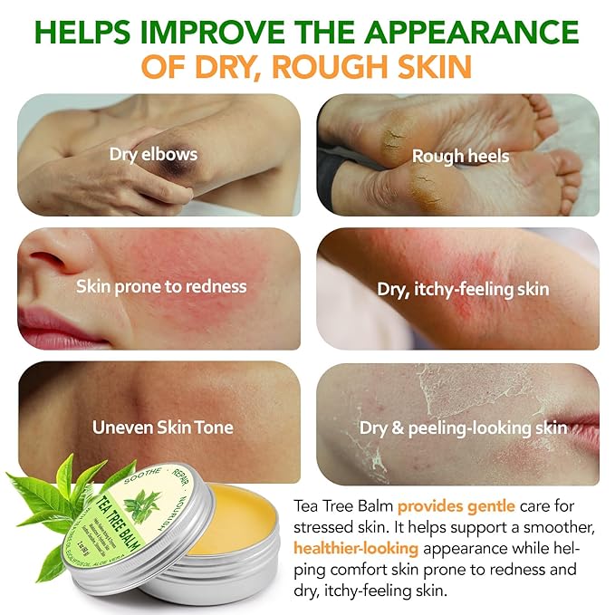 Meifenla Tea Tree Oil Balm,Premium Multi-Plant Complex Formula for Itching & Dry Skin - Moisturizing Care for Hands, Feet, Elbows & Knees | Non-Greasy For All Skin Types