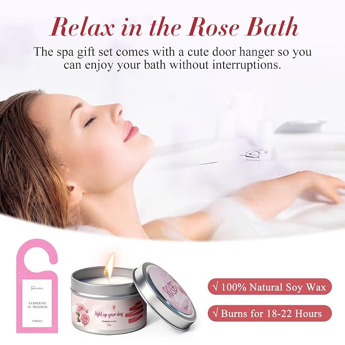 Spa Gifts for Women 7 Pcs Home Spa Kit Rose Gifts for Woman,Spa Gift Baskets Self Care Gifts Spa Gift for Women Birthday,Mothers Day Basket Easter Christmas Bath Set