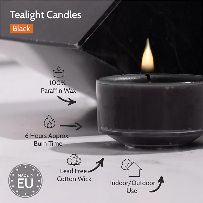 HYOOLA Scented Tealight Candles - Clear Cup - Black Tealight Candles Scented - 6 Hour Burn Time - 15 Pack - European Made
