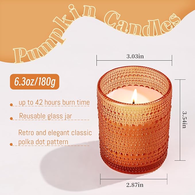 DARJEN Pumpkin Candles for Home- 6.3oz 42H Natural Soy Wax Aromatherapy Jar Candle with Strong Scent, Decorative Aesthetic Candles for Entryway, Living Room, Fall Obsession, Luxury Gift