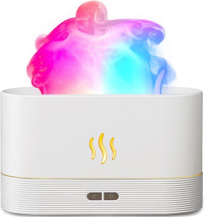 Aegci Essential Oil Diffuser,Humidifier with 7 Colors Flame Light,180ml Air Humidifiers for Bedroom, Home, Office, Gifts - Portable,Auto-Off Protection,4 Modes Mist(White)