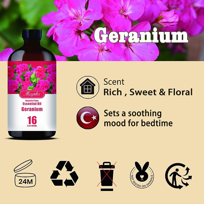 Geranium Essential Oil, Geranium Oil for Skin Care, Diffuser, Humidifier, Massage, DIY Soap, Candle, Yoga, Gift Ready,Geranium Fragrance Oil - MLYNKL Essential Oils (16.33 fl oz / 490ml)