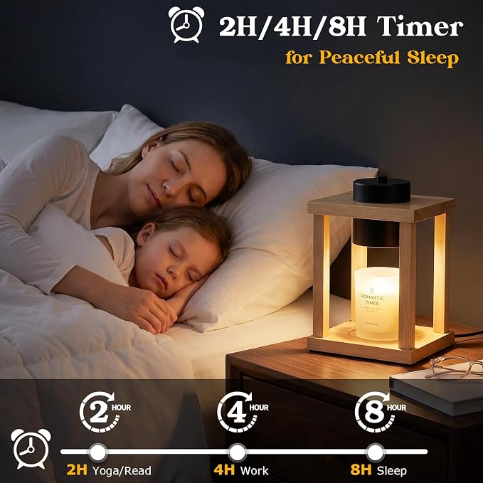 Candle Warmer Lamp Wood with Timer, Dimmable Electric Candle Lamp Warmer for Jar Candles, 2 * 35 Watt Bulb, Birthday Gifts for Women Mom, Decorative Wooden Candle Lamp for Bedroom Home Decor