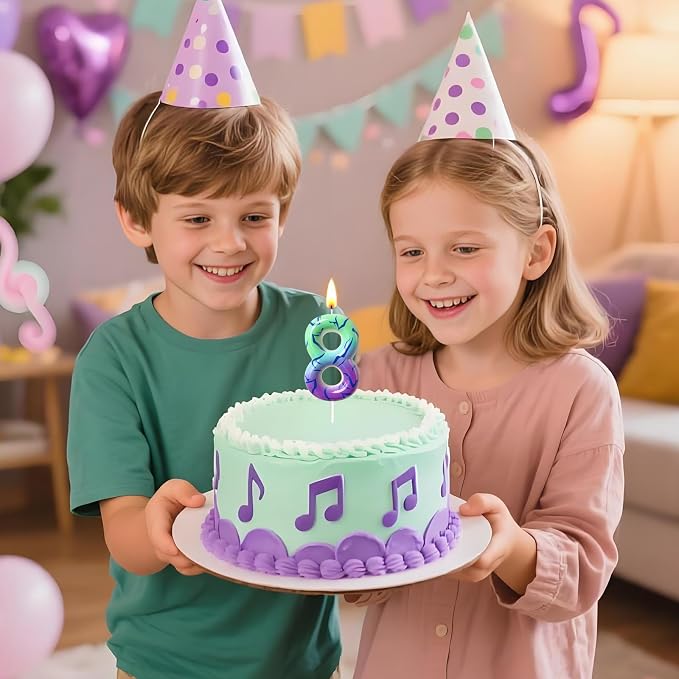 Number 8 Birthday Candle for Cake – Purple Green Gradient Number Candle with Mystic Rune Pattern, Decorative Cake Topper for Anniversary & Celebration