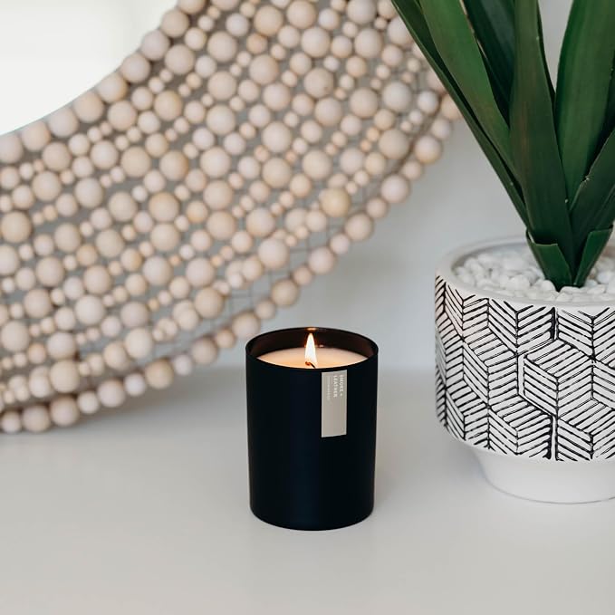 Calyan Wax Co. Smoke & Leather Scented Candle - 75 Hour Burn - Luxury Clean Soy Wax Candles - Long Lasting Black Tumbler Jar Candle for Home - 10.2oz