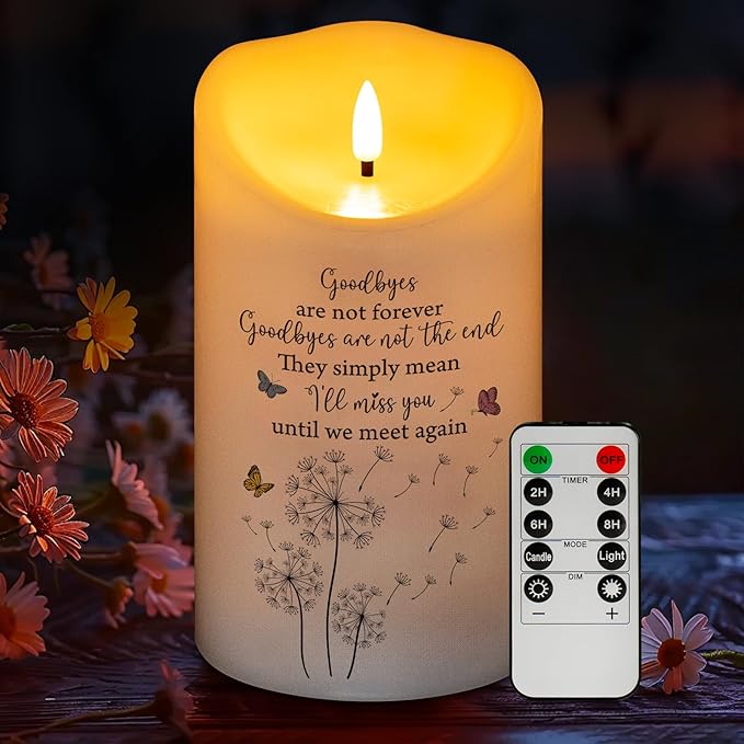 Flameless Memorial Candle, Real Wax LED Light with Remote Sympathy Gift Bereavement Gifts for Loss of Loved One Memorial Gifts for Loss of Mother Father Remembrance Gifts (4" x 7")