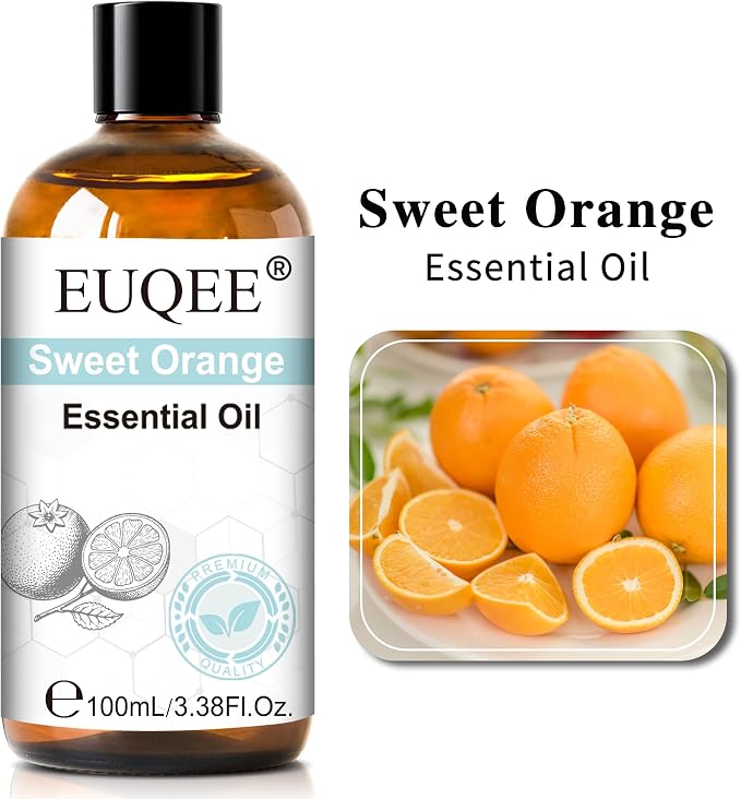 EUQEE 100ml Sweet Orange Essential Oil, Pure Sweet Orange Essential Oil for Diffuser, Massage, DIY Soap,Candle Making, Skin & Hair Care - 3.38 Fl Oz