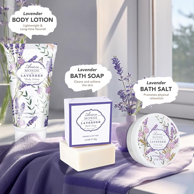 Gift Baskets for Women, Lavender Gift Sets for Women Self Care Spa Gift Basket Includes Body Lotion, Shower Gel, Bubble Bath, Relaxing Gifts For Her, Mom, Sister, Birthday & Christmas Gifts