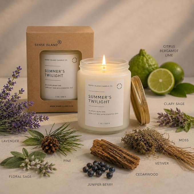 Summer's Night Scented Candles for Men&Women | 100% Natural Soy Candle 7oz, up to 50 Hrs Burn Time Highly Scented Premium Scented Candle