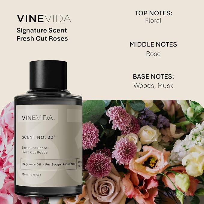 VINEVIDA [4oz] Fresh Cut Roses Fragrance Oil for Candle Making and Soap Making - Premium Candle Scents for Soy Candles