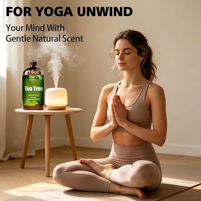 Tea Tree Essential Oil, Tea Tree Oil 16 Fl Oz 480ml for Diffuser Yoga Soap & Candle Making – with 0.33 Oz Roller Ball & Funnel YHSESSE Essential Oils