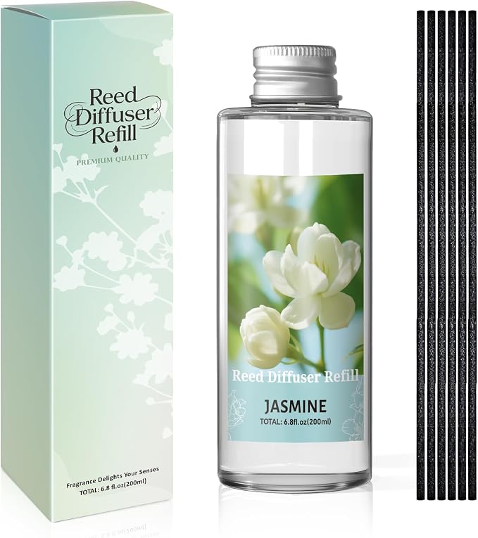 SCENTORINI Reed Diffuser Oil Refill, Jasmine Diffuser Oil 6.76 Fl Oz, Natural Scented Essential Oil Refill Long Lasting Summer Home Fragrance for Room Spa Aromatherapy Bathroom Home Decor
