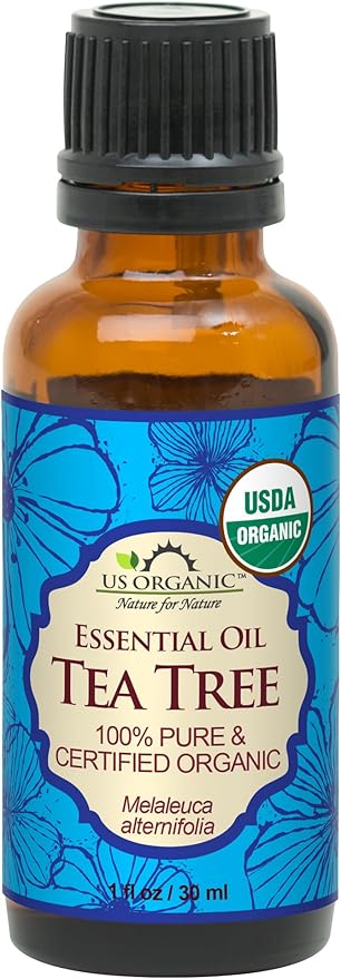 US Organic 100% Pure Tea Tree Essential Oil, Steam Distilled, USDA Certified Organic, for Hair, Skin, Scalp, Foot, Toenails, and More. Sourced from South Africa, Undiluted, Non-GMO (30 ml)