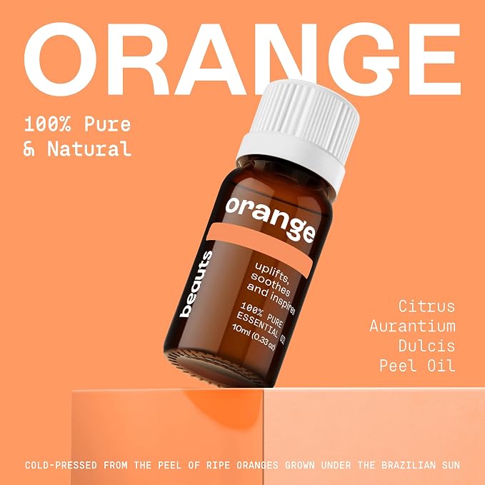 Beauts Sweet Orange Essential Oil – 100% Pure & Natural – Essential Oil for Diffuser, Skin, Hair & Aromatherapy – Fresh Citrus Scent – Vegan – 10 mL (0.33 fl oz)