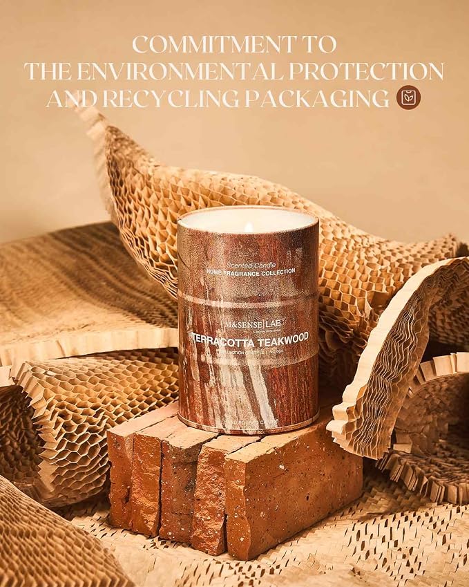 M&SENSE Terracotta Teakwood Scented Candles Christmas Decor,Natural Non Toxic, Aromatherapy Candle for Stress Relief Meditation Relaxing, Housewarming Gifts for Women Men, 11.3oz 70 Hour