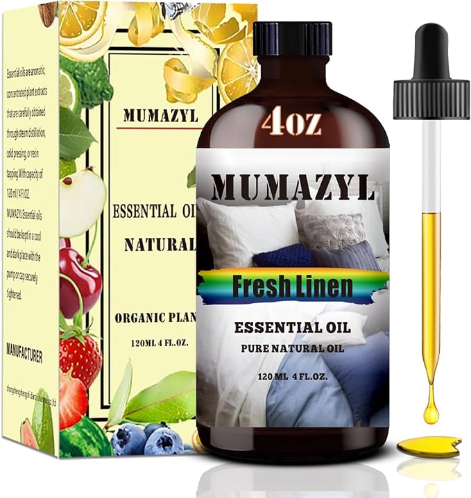 Fresh Linen Essential Oil, Fresh Linen Oil 4 Fl Oz 120ML for Diffuser Humidifier Yoga Cleaning DIY Candle Soap Making MUMAZYL Essential Oils