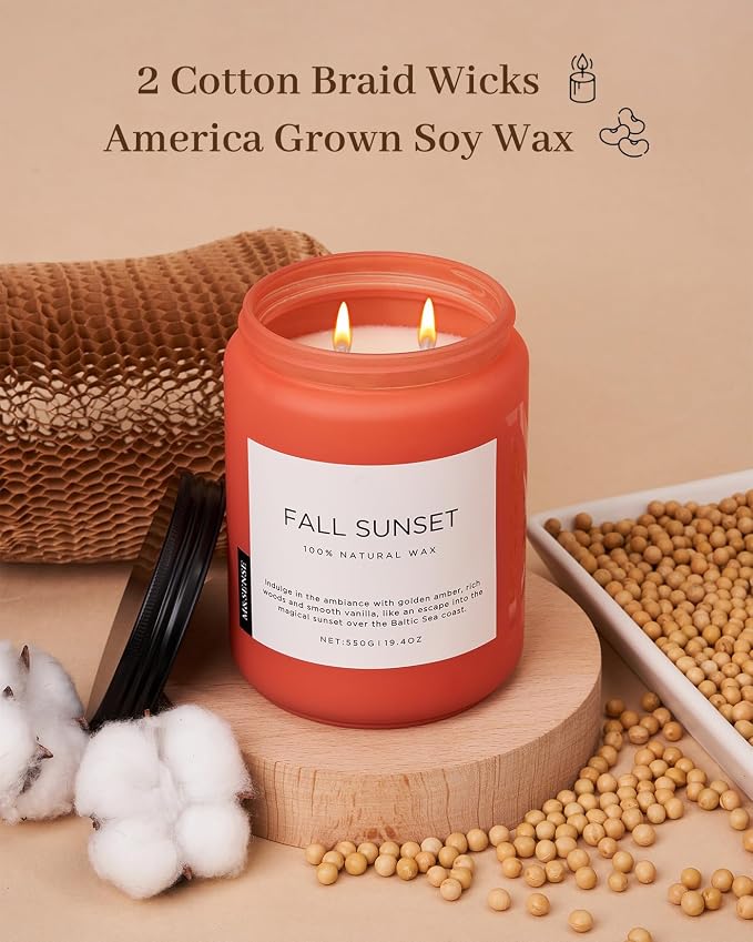 M&SENSE Amber Santal Soy Candles, Scented Candle 110 Hours Long Lasting Clean Burn Large Candle for Home Natural Organic Aromatherapy Relaxing Candle Birthday Holiday Gift for Dad Friends