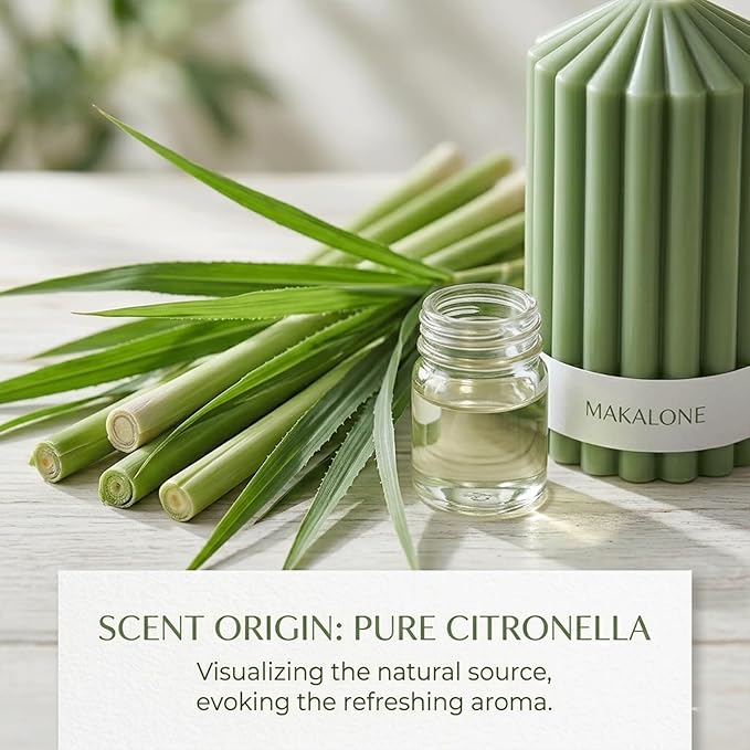 Citronella Candles for Patio, Set of 3 Ribbed Sage Green Pillar Candles for Summer Outdoor,Soy Wax Modern Boho Home Decor Pillars,Aesthetic Candle Gift Set for Garden and Indoor Use