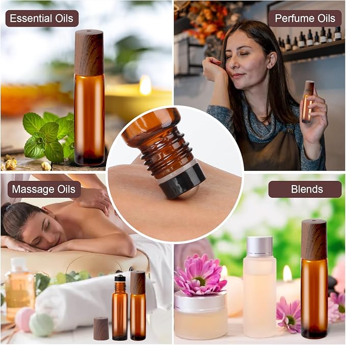 Hyber&Cara 10ml Glass Roll-on Bottles – 4-Pcs Essential Oil Roller Bottles with Stainless Steel Roller-Balls, Perfect for Fragrance & Aromatherapy (Includes 1 Bottle Opener, 1 Sticker, and 1 Funnel)
