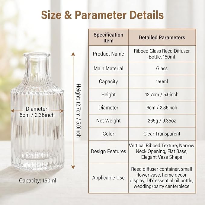 150ml /5.2 oz Empty Clear Glass Diffuser Bottles Refillable Aromatherapy Diffuser Jars Fragrance Essential Oils Accessories Use for DIY Replacement Diffuser Sticks Sets Crafts Decor