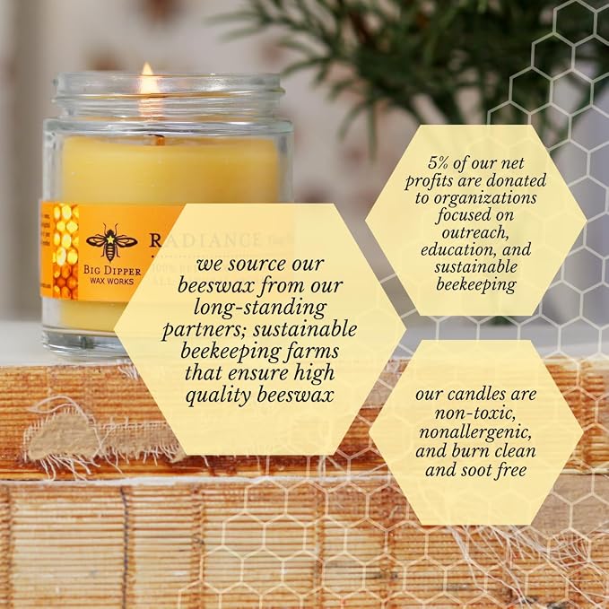 Big Dipper Wax Works Beeswax Aromatherapy Candle, Radiance, Apothecary Glass, Ylang Ylang & Tangerine Scented, 25-Hour Burn, Pure Essential Oils, 2" x 2.5"