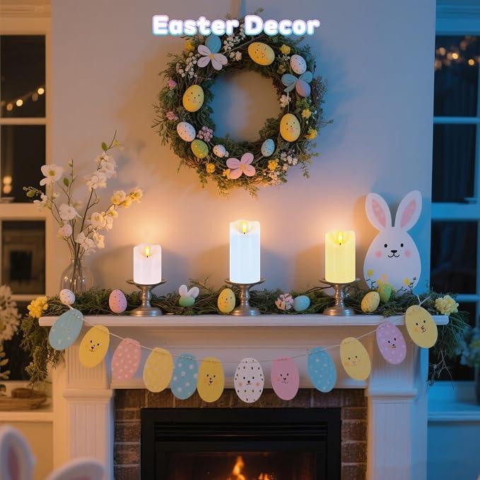 Flameless Candles Light, Set of 3 Pastel Spring LED Candles with Remote & Timer, Flickering Easter Pillar Candles Battery Operated, Real Wax Electric Candles for Home Spring Easter Decor (3 Colors)