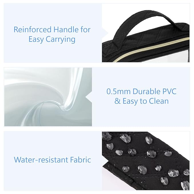 PACKISM TSA Approved Toiletry Bag 3 Medium, 3-1-1 Compliant Clear Makeup Bags with Handle, Quart Size Toiletry Bags Fit Carrv-on Travel Essentials, Water Resistant PVC, Black