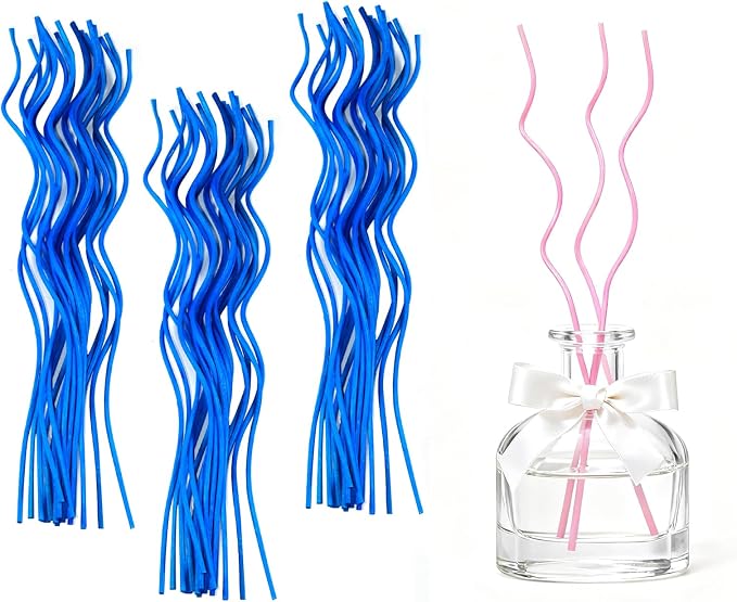 Featuman Blue Wavy Rattan Reed Diffuser Sticks, 60 Pcs Reed Diffuser Replacement Sticks for Aroma Fragrance Essential Oil, Room Decor, 11 Inch