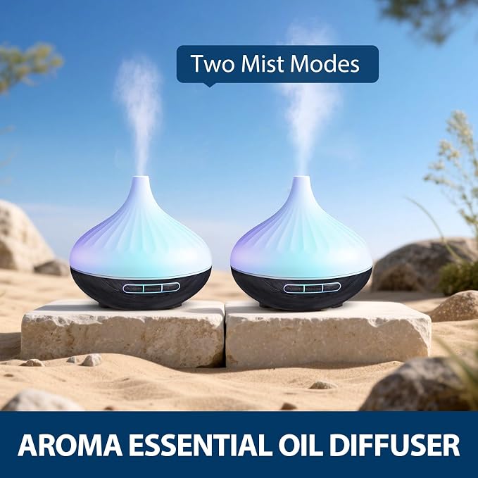 Aromatherapy Diffuser & 12 Essential Oils Set, 500 ML Ultrasonic Diffuser for Home, Cool Mist Humidifier with 14 Colour Changes, Timer and Auto-Off Function