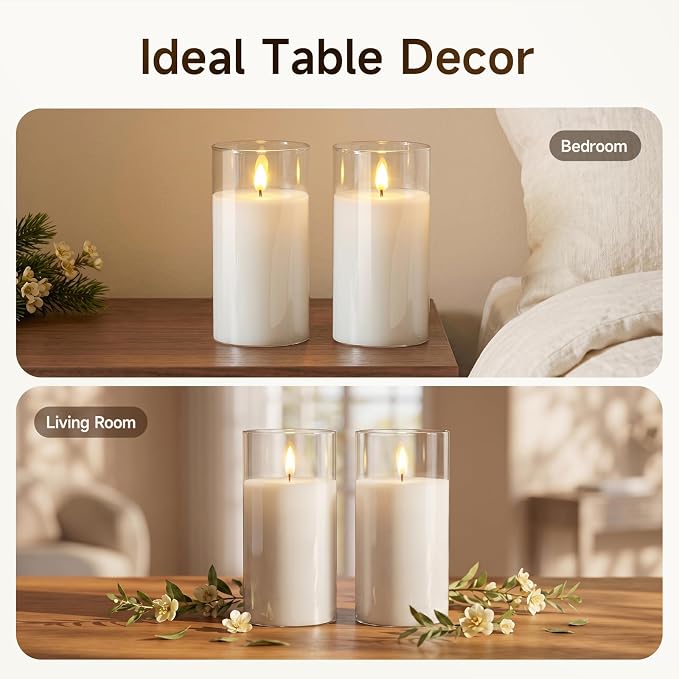 Homemory Clear Glass Flameless Candles Battery Operated LED Pillar Candles with Remote and Timer, Real Wax Flickering Candles with 3D Wick, Decorative Glass Candles Home Wedding Holiday Decor, 2 Pack