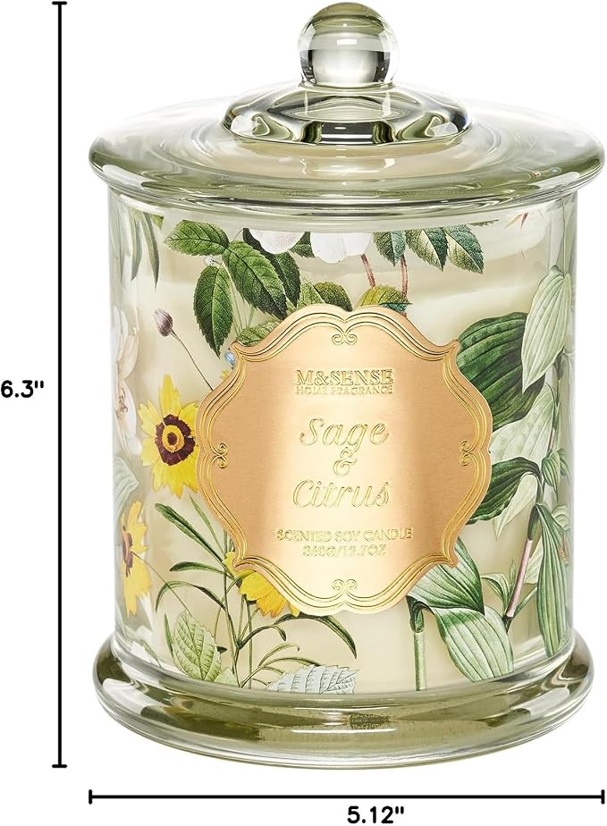 M&SENSE Sage Citrus Scented Candle 12.7oz Fresh Home Fragrance 2 Wick | Natural Soy, Non-Toxic, Refresh Relax Scent, Housewarming Gift Home Fragrance, 75H Fragrance