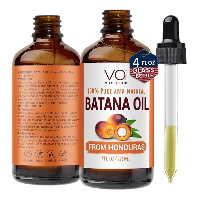 VITAL AFFAIR Batana Oil-Hair Growth Oil-4 Fl Oz-Glass Bottle-Cold Pressed-100% Raw-Dr Sebi Recommended-Essential Nutrients-For Women & Men