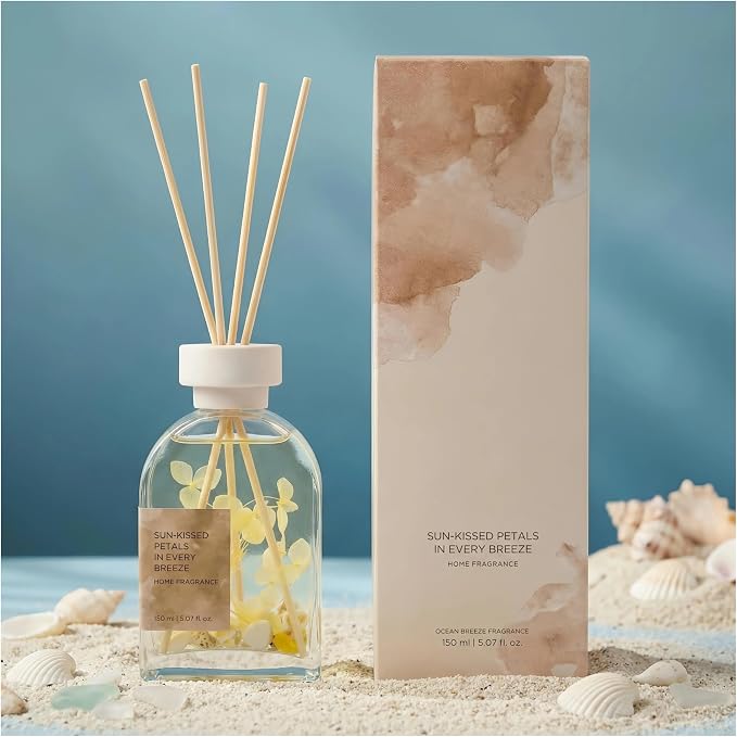 Ocean Mist Reed Diffuser Set, Sea Scented Home Fragrance with Natural Reed Sticks, 5.07 oz, ktyixu, Long-Lasting Aromatherapy Air Freshener for Bathroom, Living Room, Home Decor & Gifting