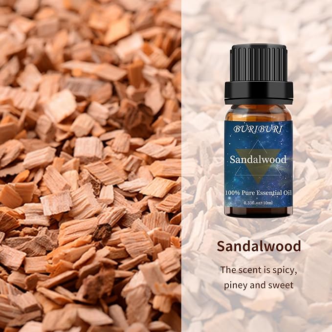 BURIBURI Sandalwood Essential Oil and Frankincense Essential Oil, 2Pack Aromatherapy Sandalwood Oil Winter Gift Set 10MLx2