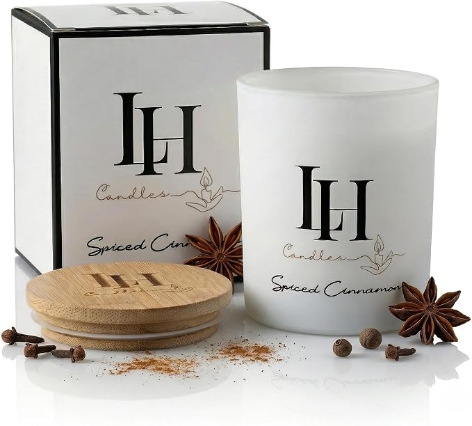 LH Spiced Cinnamon Scented Candles 10.6 oz – Romantic Candle for Home Ambience, Warm Cinnamon Aroma, Aromatherapy Jar Candle Cozy Decor Gift for Women or Men Relaxing Fragrance