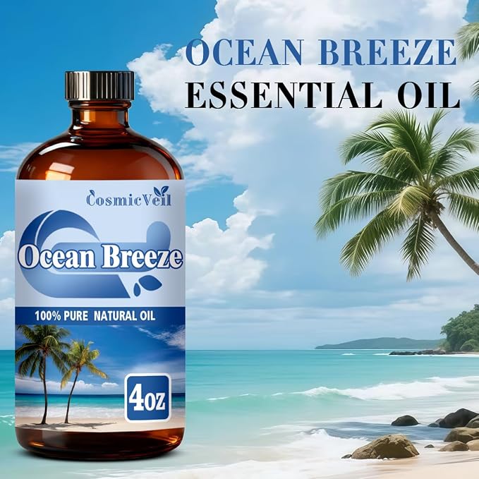 Ocean Breeze Essential Oil Ocean Breeze Oil for Aroma Diffuser,Humidifier,Home Fragrance,Cleaning,Body Care,Massage,Yoga,DIY Candle,DIY Soap CosmicVeil（Ocean Breeze，4 Fl Oz (Pack of 1)）