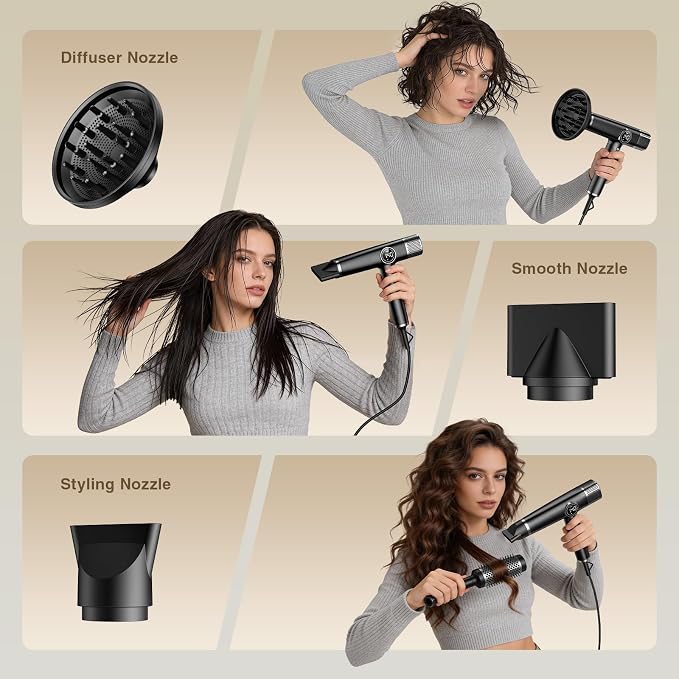 Dual Voltage Travel Hair Dryer with Diffuser, 1900W Professional High-Speed Ionic Blow Dryer for Fast Drying, Lightweight, No Heat Damage, Global Use 110V-240V
