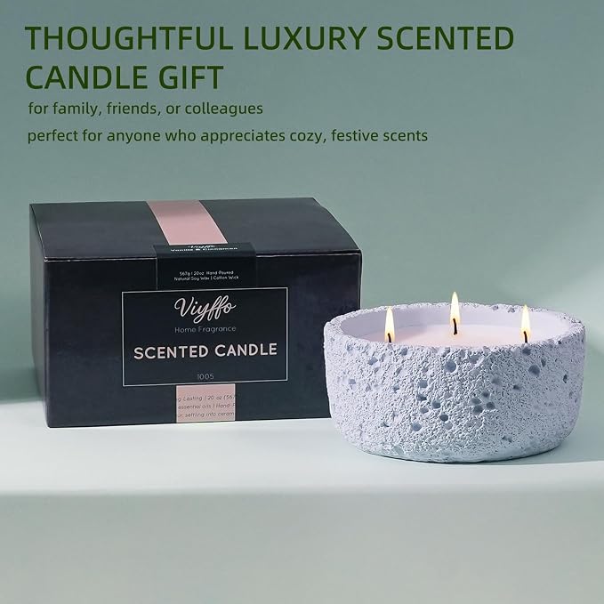 Viyffo 20oz Large Scented Candle - Lavender & Eucalyptus, 3 Wick Home Scented Candle, Non Toxic Soy, Purple Textured Ceramic Jar, Luxury Fragrance, Elegant Home Décor & Spring Gift for Women