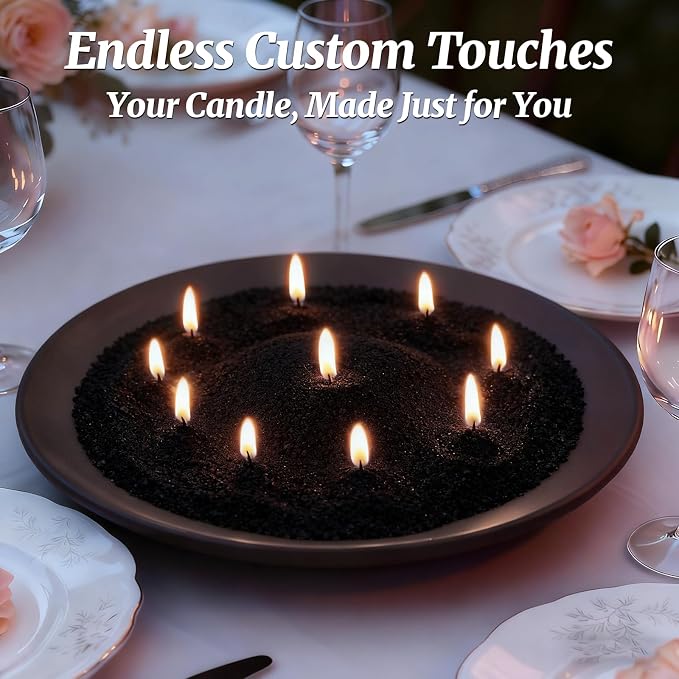 Pearled Candles Sand and 30 Wicks NonToxic 18Oz-Cinnamon Scented Luxury Long Lasting Refillable Pearled Powder Candles 120 Hours-Candle Beads Sand Wax Kit for Wedding Candle Making Party Black