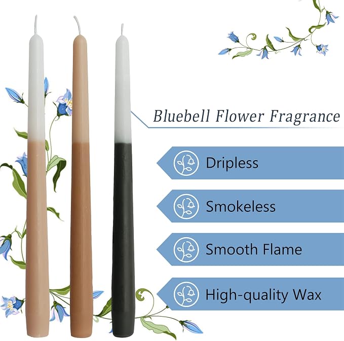 Dripless Candles Scented Candle Sticks - Gedengni 6pcs Gradient Colored Candles Brown Taper Candle Aromatherapy Candles for Dinner Wedding Party Decor Idea (8S-Bluebell)