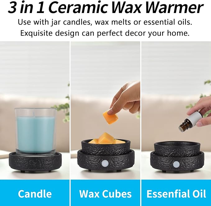 nawaza Ceramic Wax Melt Warmer Fragrance, 3 in1 Electric Candle Wax Warmer, Scented Wax Melt Wax Cubes Melter Fragrance Warmer for Home,Office, Birthday Gifts for Women Mom(Black)