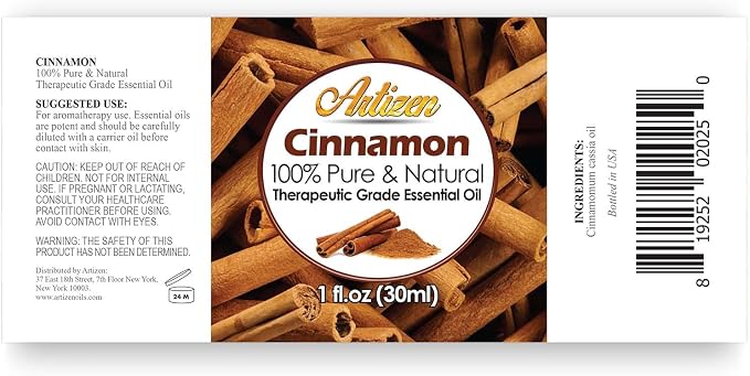 Artizen Cinnamon Essential Oil - 30ml (1 Fluid Ounce) - Aromatherapy & Candle Fragrance Oil
