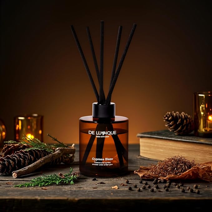 Cypress Blaze Scent Aromatherapy Diffuser – Long-Lasting Home Fragrance Diffuser with Tobacco, Cypress & Grapefruit – Scented Oil Sticks for Room, Office, or Bathroom – 150ml