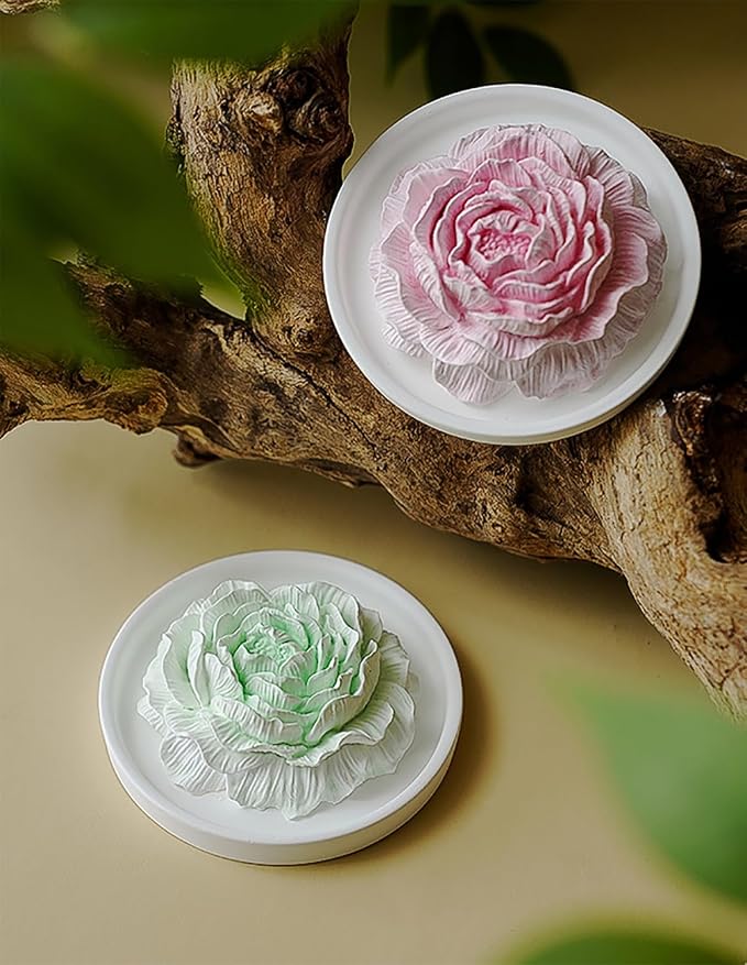 Essential Oil Passive Flower Diffuser with Fragrance -Non-Electric Peony Flower Porcelain Aromatherapy Diffusers for Small Room, Desk Decorative, Bathroom (Pink, White Peach Oolong Scent)